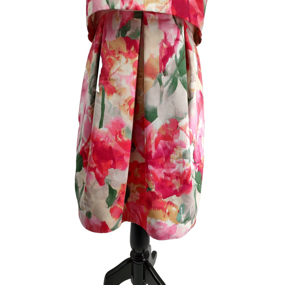 Eliza J. Pink Floral Jacquard Popover Fit&Flare Dress Size 8 Lined Pockets Zip - Picture 6 of 16